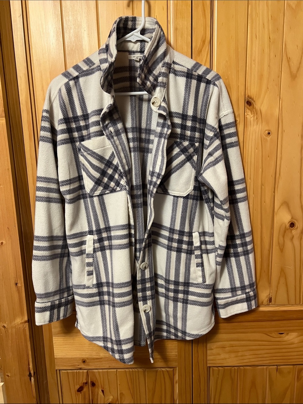 Maurices White & Grayish purple Plaid shacket, with pockets